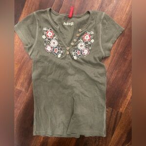 Alp N Rock Kids Olive Tee with Floral Embroidery